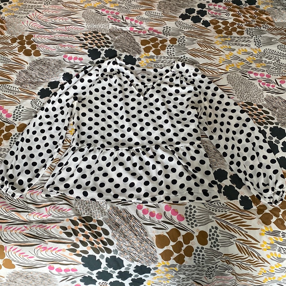 Anne Taylor Loft Polka Dot Peplum Long Sleeved Shirt, Large